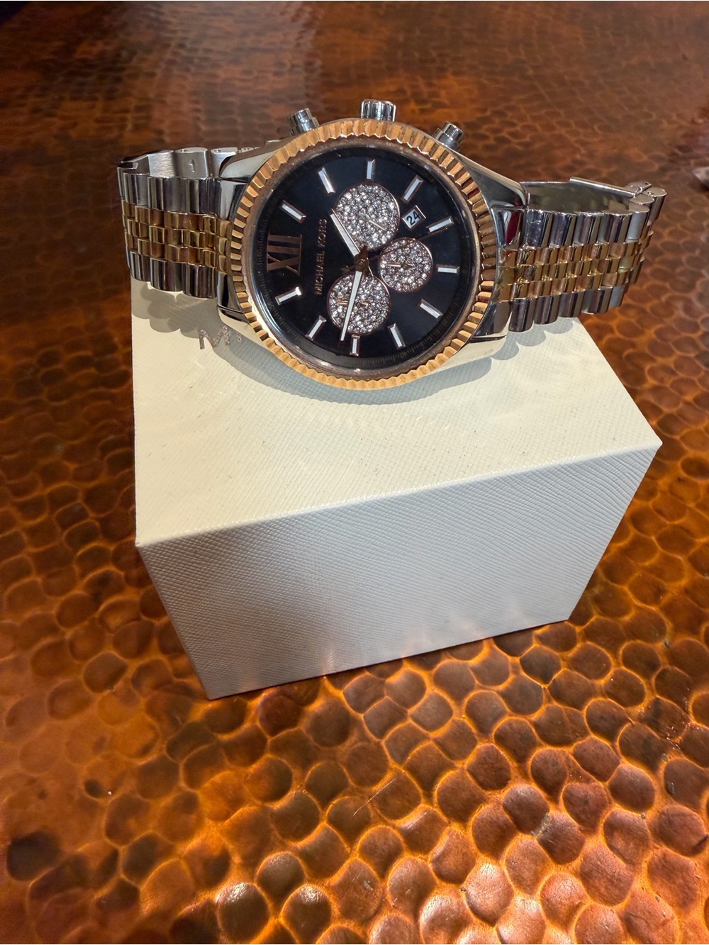 Michael Kors Two-Tone Black Dial unisex Chronograph with Crystal Accents